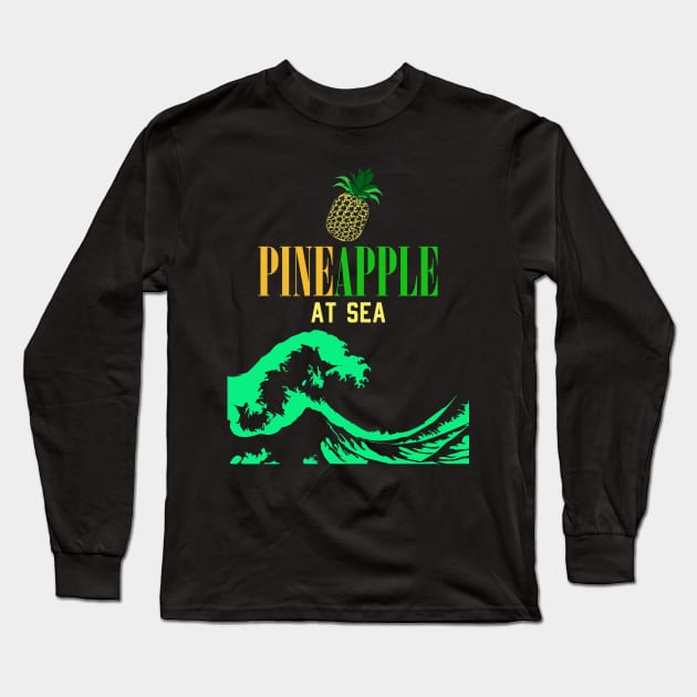 pineapple at sea full great wave surf tshirt Long Sleeve T-Shirt by HCreatives